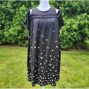 Sz Small Lauren Conrad NWT Black Dress Daisies Short Sleeve Cold Shoulder Tunic